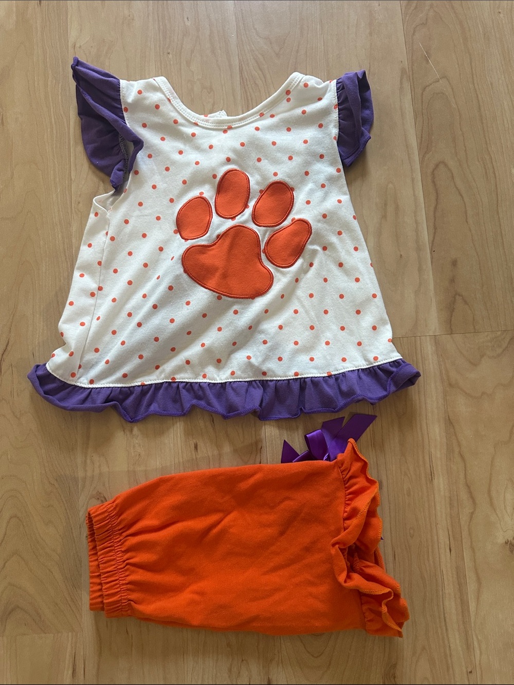 Clemson Tigers Ruffled Sleeve, Open Back Set - 4T